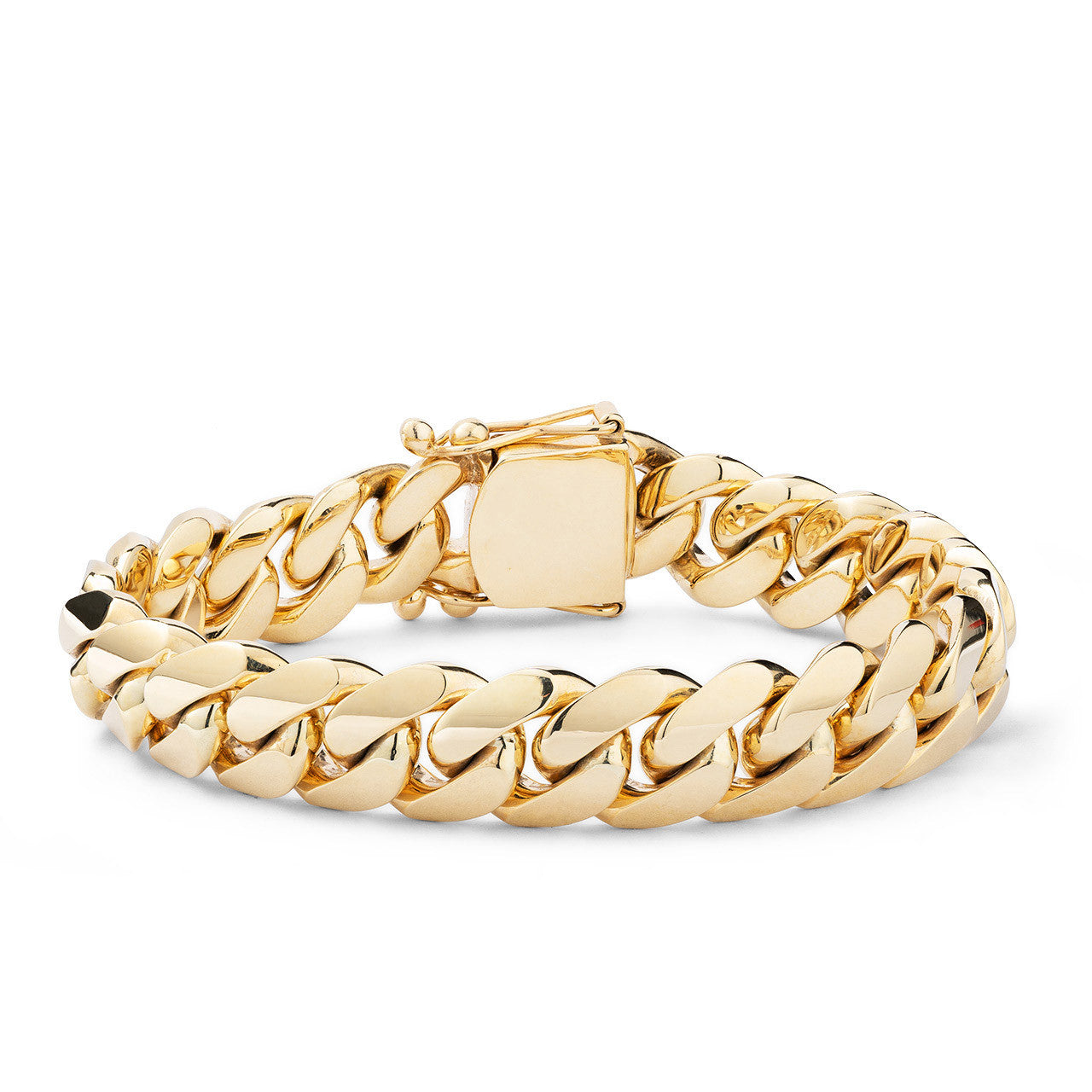 12mm Two-Row Cuban Link Bracelet, 14K Gold