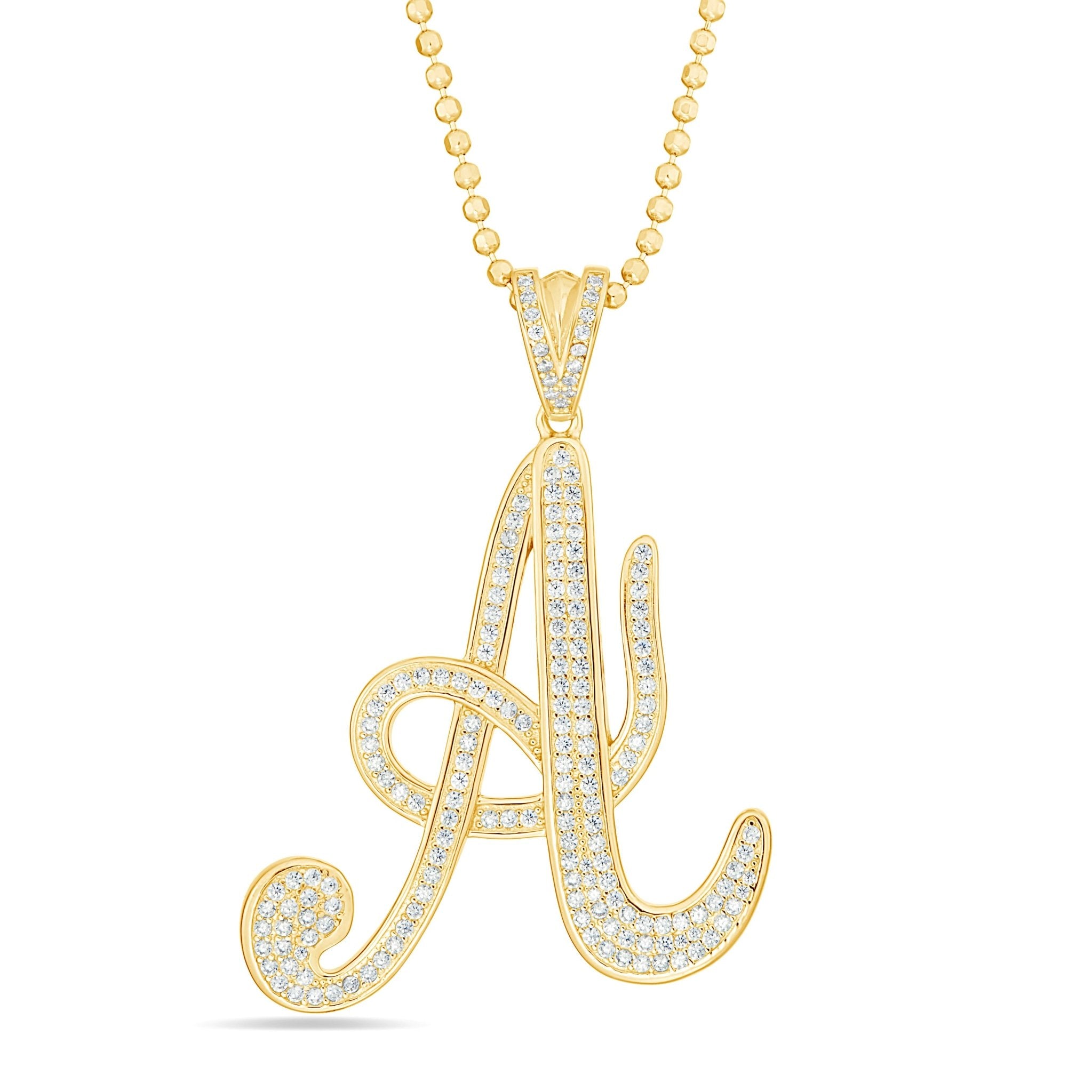 Large Pave Diamond Initial Charm Necklace E / Without Chain