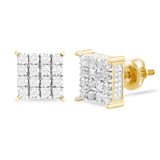 10K Yellow Gold 1.44ct Square Diamond Stud Earrings 10mm