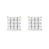 10K Yellow Gold 1.44ct Square Diamond Stud Earrings 10mm