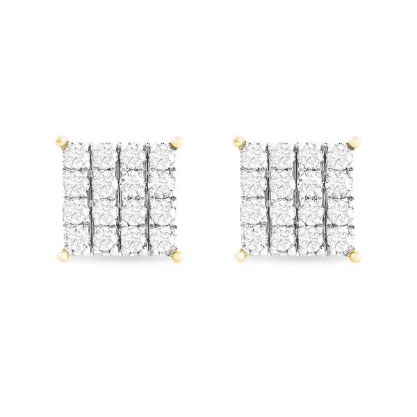 10K Yellow Gold 1.44ct Square Diamond Stud Earrings 10mm