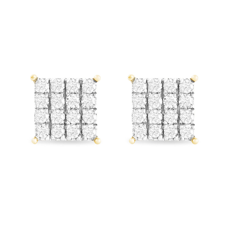 10K Yellow Gold 1.44ct Square Diamond Stud Earrings 10mm