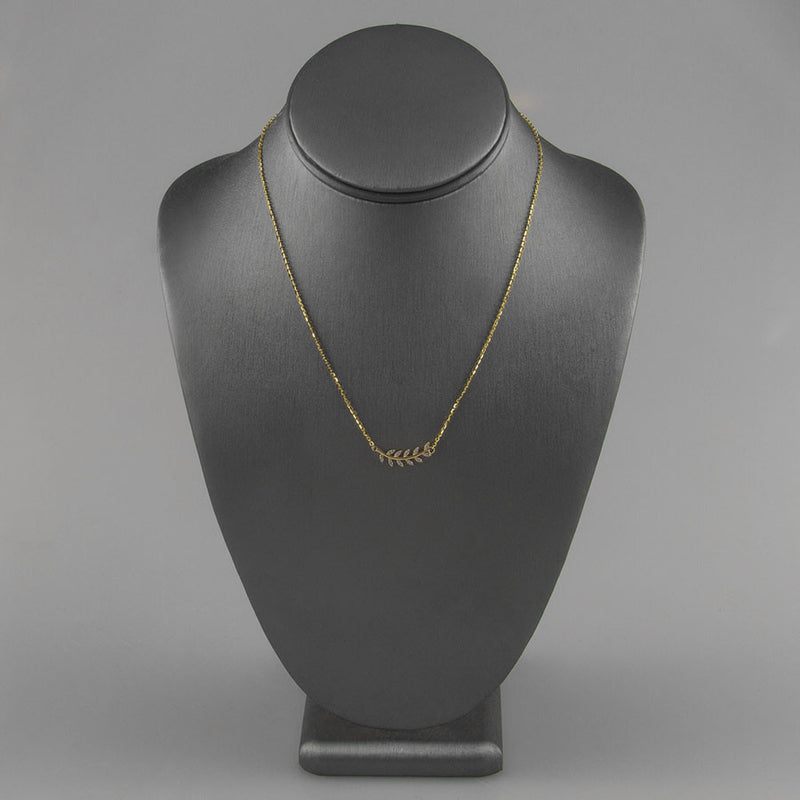 14k Yellow Gold Diamond Leaf Necklace