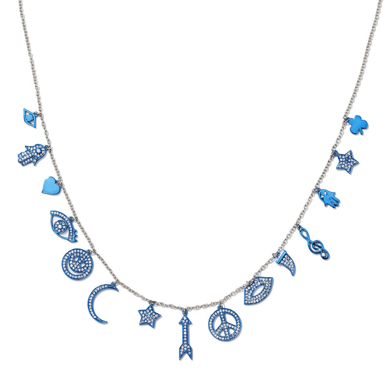 18kt White Gold Blue Charm Necklace