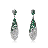 18K White Gold 14.39ct Diamond and Emerald Drop Earrings