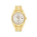 Rolex Day-Date 40 Yellow Gold Silver Roman Dial & Fluted Bezel President Bracelet