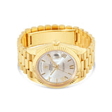 Rolex Day-Date 40 Yellow Gold Silver Roman Dial & Fluted Bezel President Bracelet