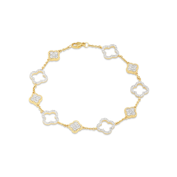 14K Gold Diamond Clover Link Bracelet