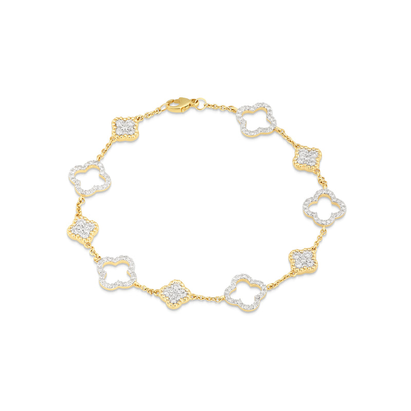 14K Gold Diamond Clover Link Bracelet