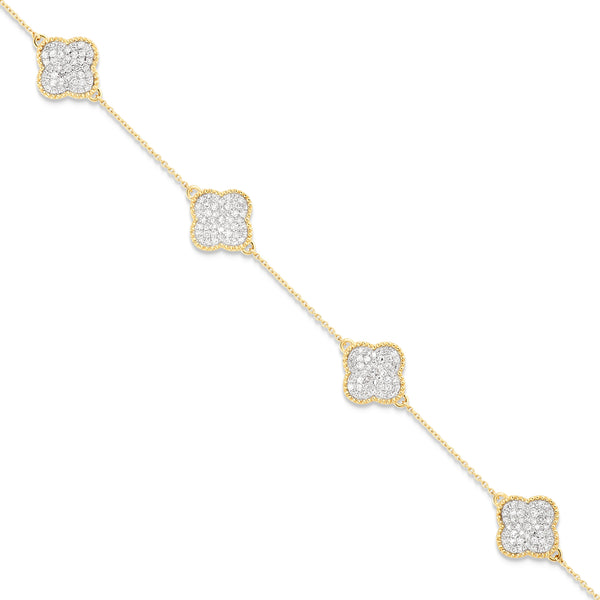 14K Yellow Gold Diamond Clover Bracelet