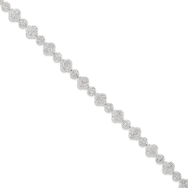 14K White Gold Fancy Link Diamond Clover Bracelet