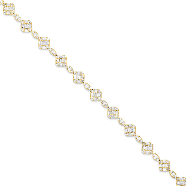 14K Yellow Gold Square and Oval Baguette Diamond Bracelet