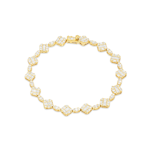 14K Yellow Gold Square and Oval Baguette Diamond Bracelet