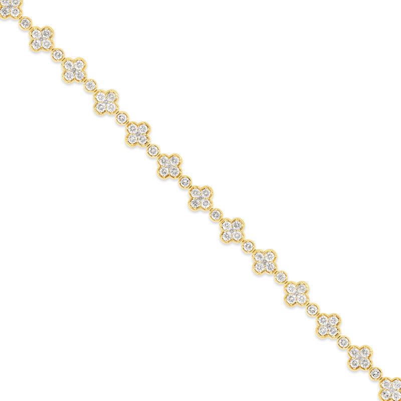 14K Gold Fancy Link Diamond Clover and Round Bracelet