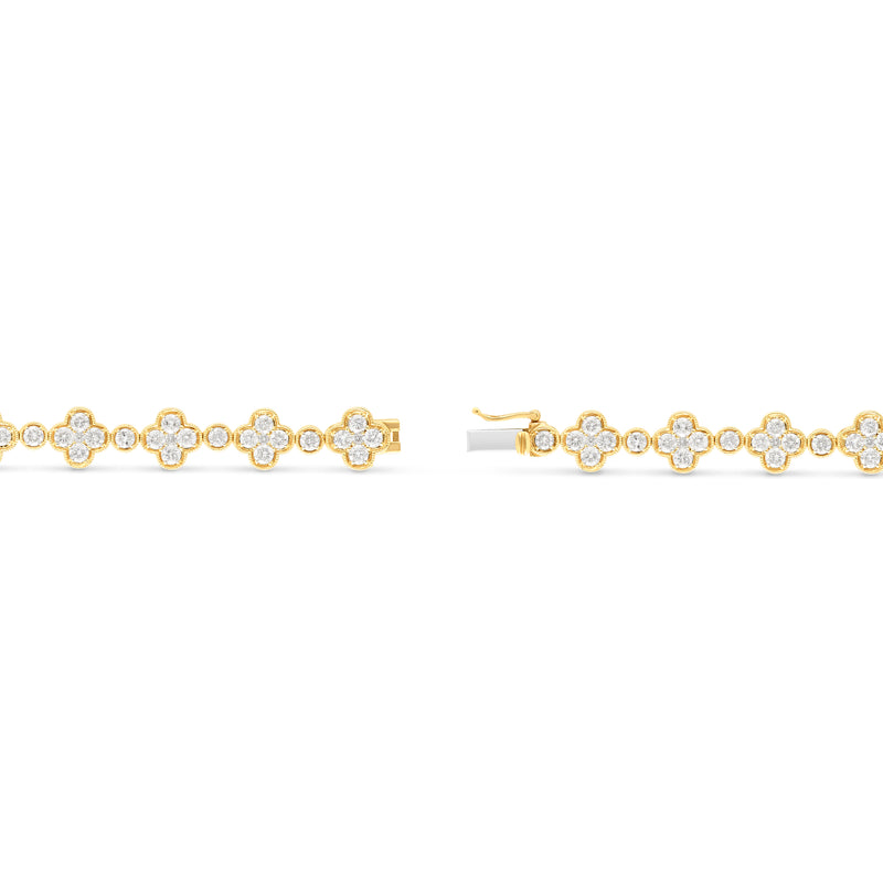 14K Gold Fancy Link Diamond Clover and Round Bracelet