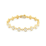 14K Gold Fancy Link Diamond Clover and Round Bracelet