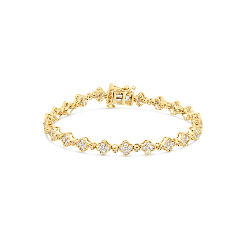 14K Yellow gold Clover Link Diamond Bracelet