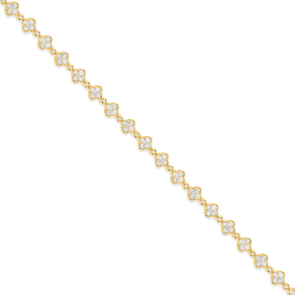 14K Yellow gold Clover Link Diamond Bracelet