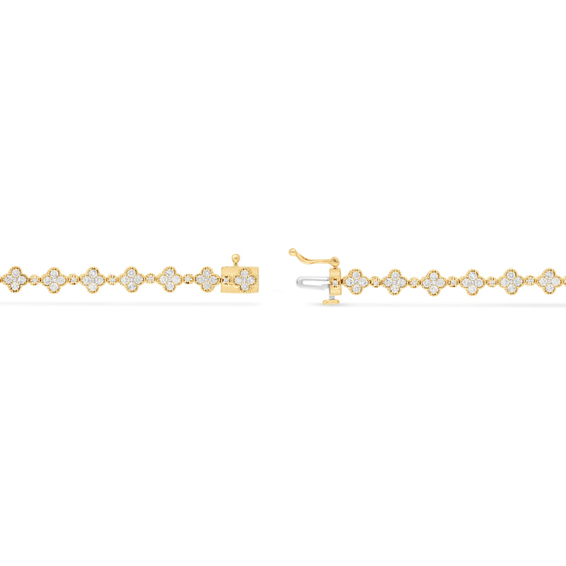 14K Yellow gold Clover Link Diamond Bracelet