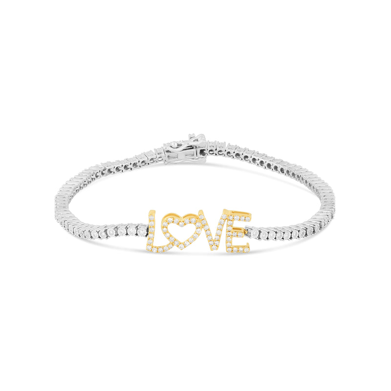 14K Two-Tone Gold Diamond Love Tennis Chain