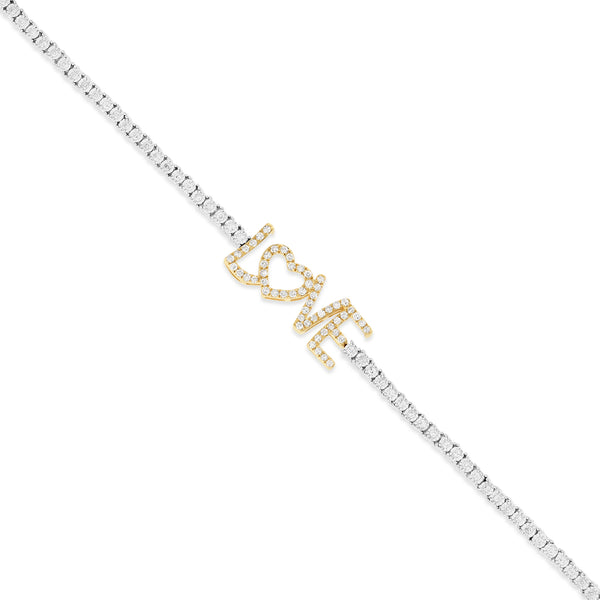 14K Two-Tone Gold Diamond Love Tennis Chain