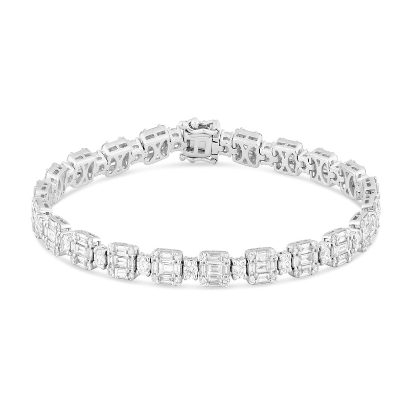 White Gold Baguette and Round Diamond Link Bracelet