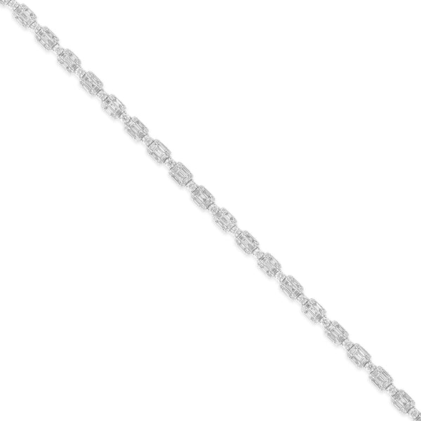 White Gold Baguette and Round Diamond Link Bracelet