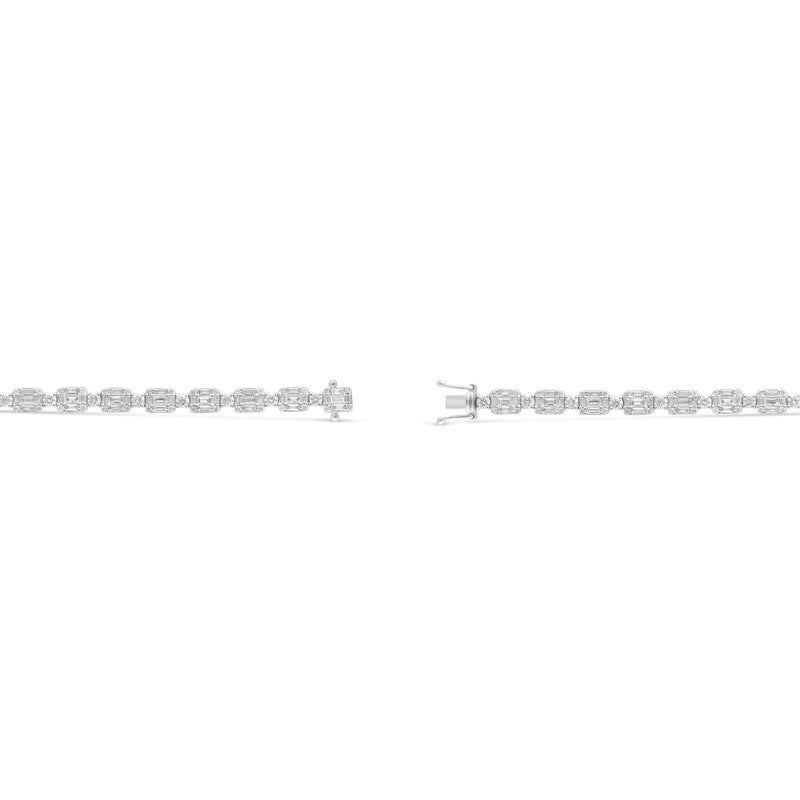 White Gold Baguette and Round Diamond Link Bracelet