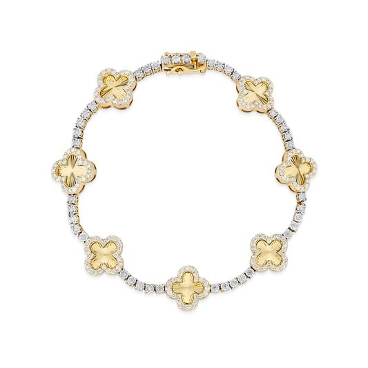 10k Gold Diamond Full Clover Tennis Bracelet with Gold Accents
