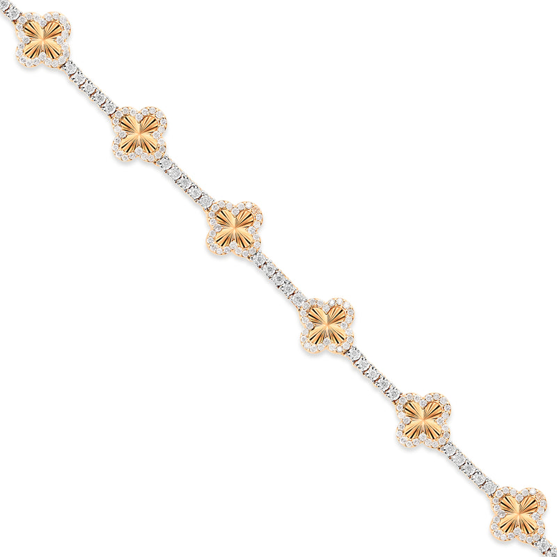 10k Gold Diamond Full Clover Tennis Bracelet with Gold Accents