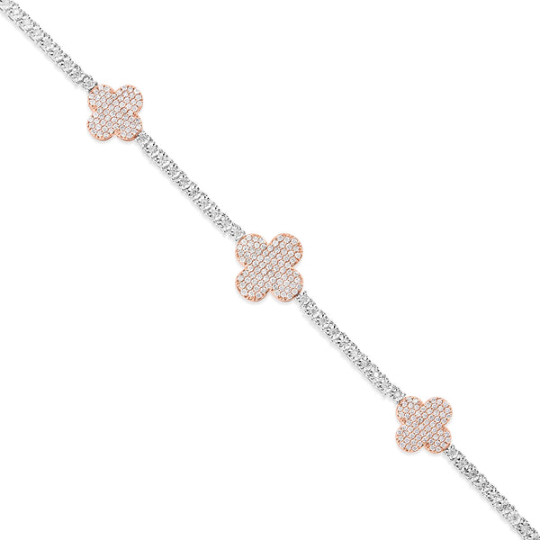 10K Rose Gold Clover on Tennis Bracelet