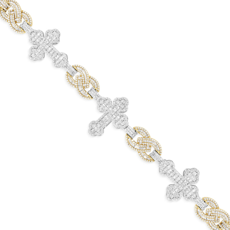 Two-Tone Yellow & White Gold Diamond Infinity and Cross Bracelet