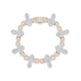 Two-Tone Gold Baguette and Round Diamond Infinity and Cross Motif Link Bracelet