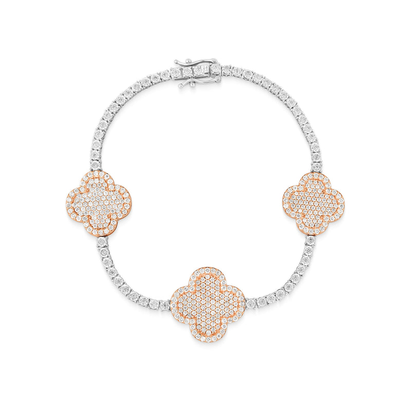 10k Gold & Diamond 3-Clover Accent Tennis Bracelet