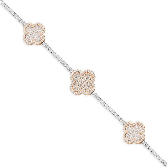10k Gold & Diamond 3-Clover Accent Tennis Bracelet