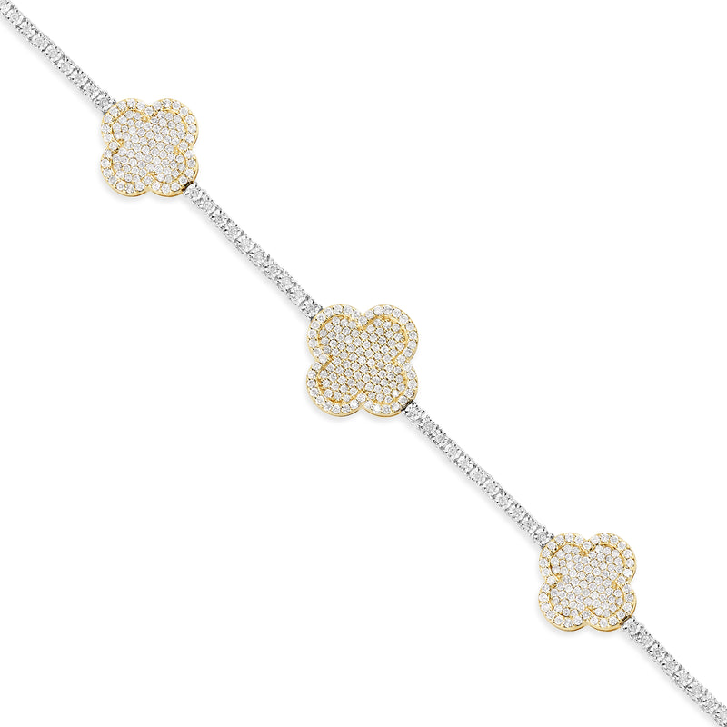 10k Gold & Diamond 3-Clover Accent Tennis Bracelet