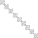 14k White Gold Baguette and Round Diamond Clover Motif Link Bracelet