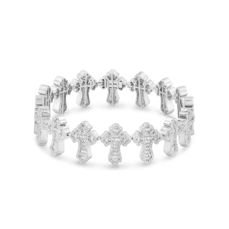 14k White Gold Diamond Cross Bracelet