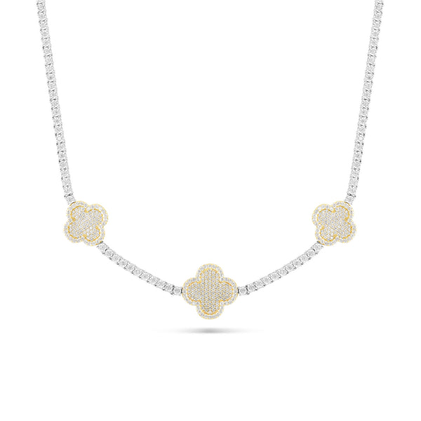 10K Two-Tone Gold Clover Diamond Tennis Chain