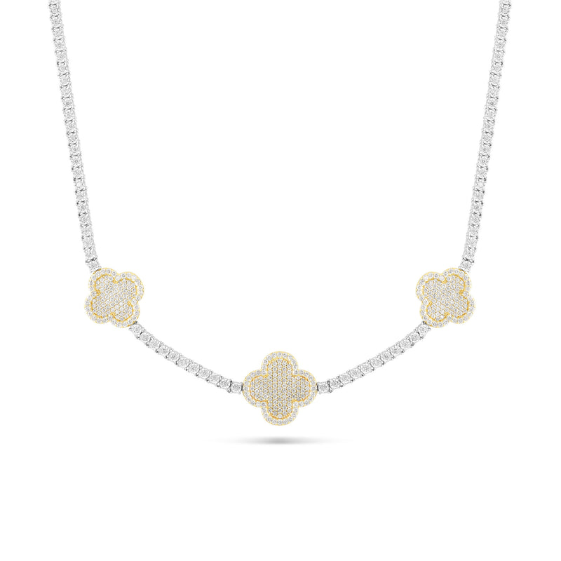 10K Two-Tone Gold Clover Diamond Tennis Chain