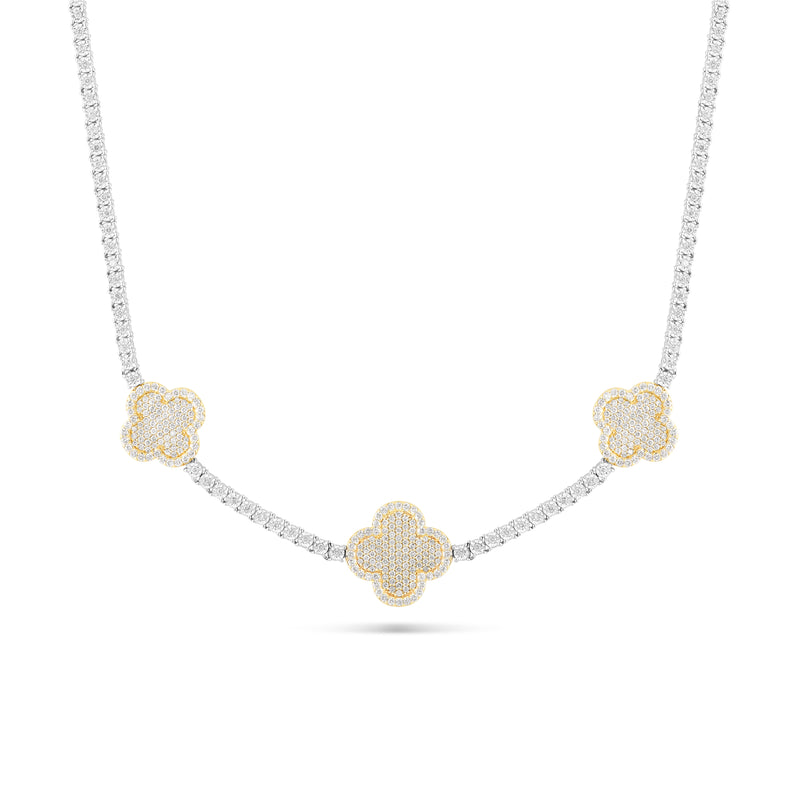 10K Two-Tone Gold Clover Diamond Tennis Chain