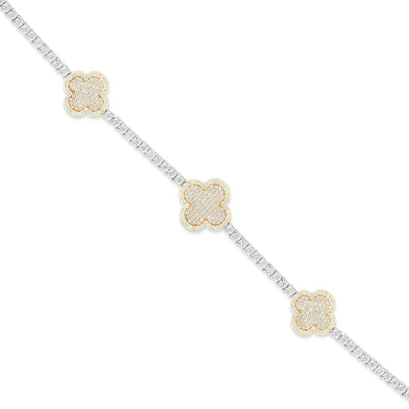 10K Two-Tone Gold Clover Diamond Tennis Chain