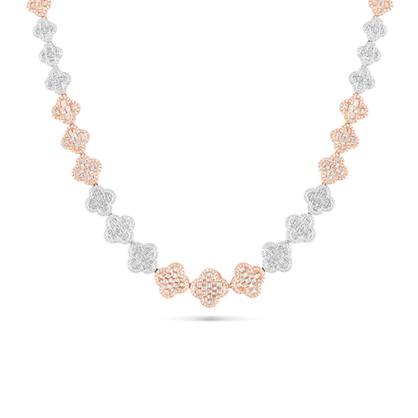 Two-Tone Rose & White Gold Baguette Diamond Full Clover Chain