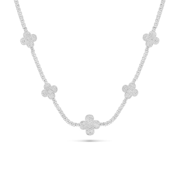 White Gold Diamond Full Clover Tennis Chain