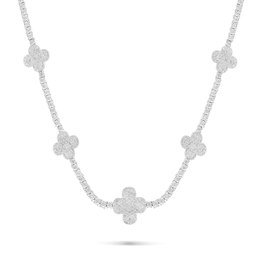 White Gold Diamond Full Clover Tennis Chain