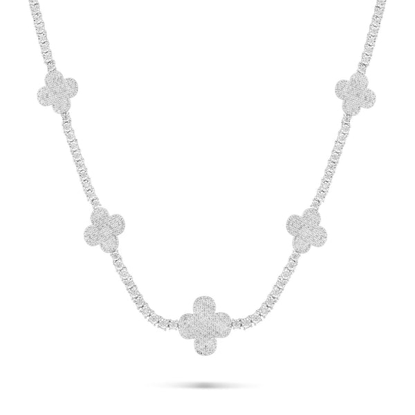 White Gold Diamond Full Clover Tennis Chain