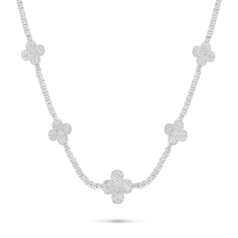 White Gold Diamond Full Clover Tennis Chain