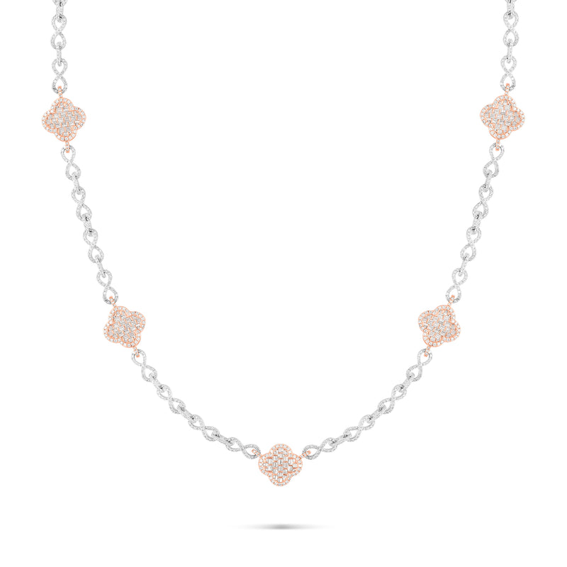 14 k Two-Tone Infinity Link Baguette Diamond Clover Chain, 6.8 carats