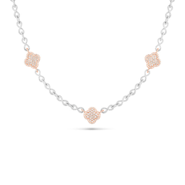 14 k Two-Tone Infinity Link Baguette Diamond Clover Chain, 6.8 carats