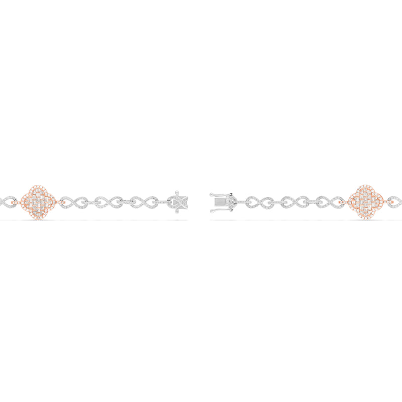 14 k Two-Tone Infinity Link Baguette Diamond Clover Chain, 6.8 carats